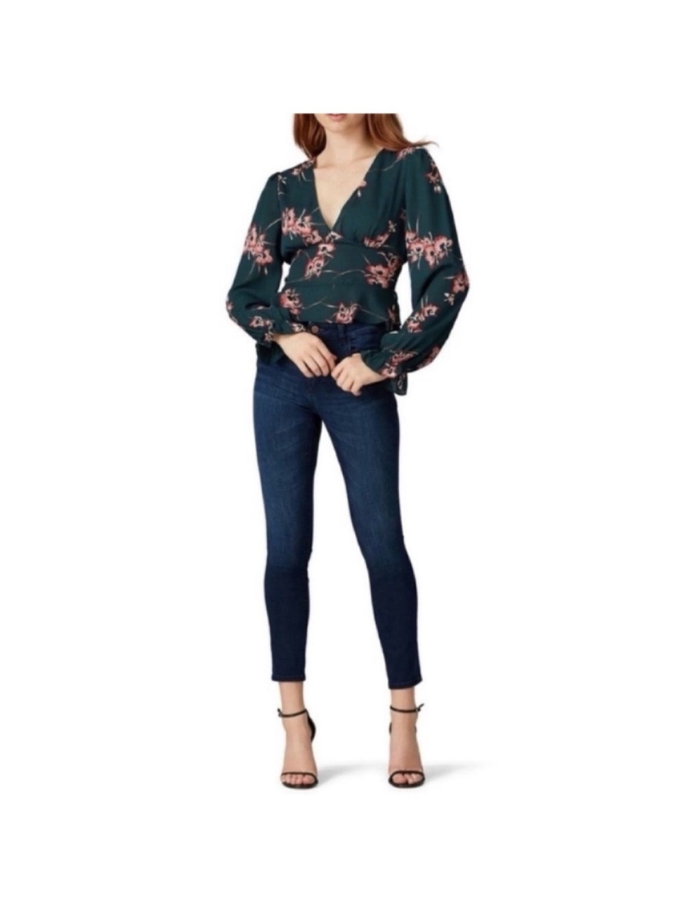 Louna floral low v neck smocked back blouse long sleeve romantic flirty